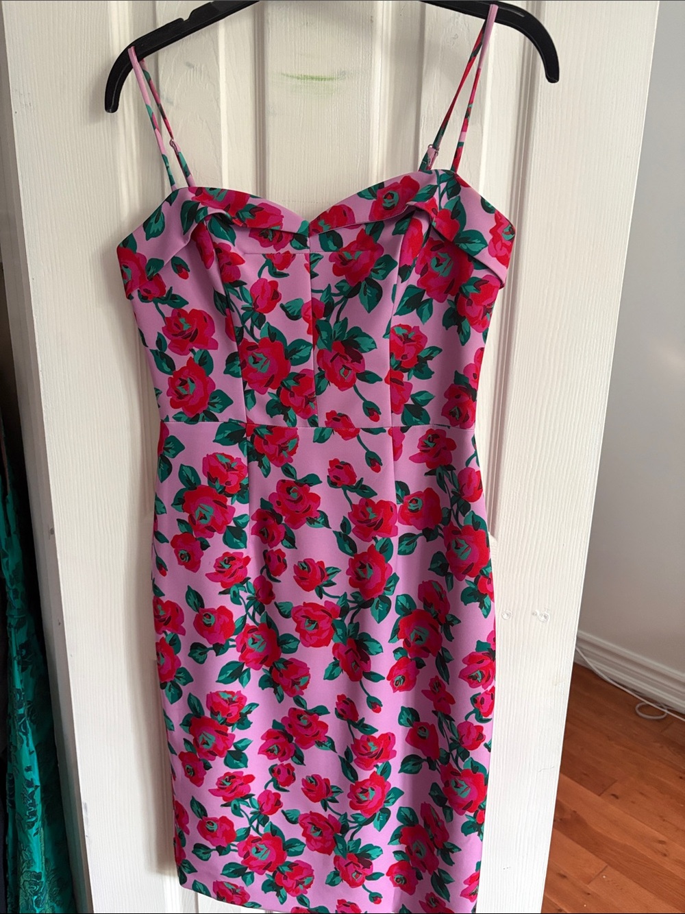 Black Halo Pink Floral Spaghetti-Strap Midi Dress